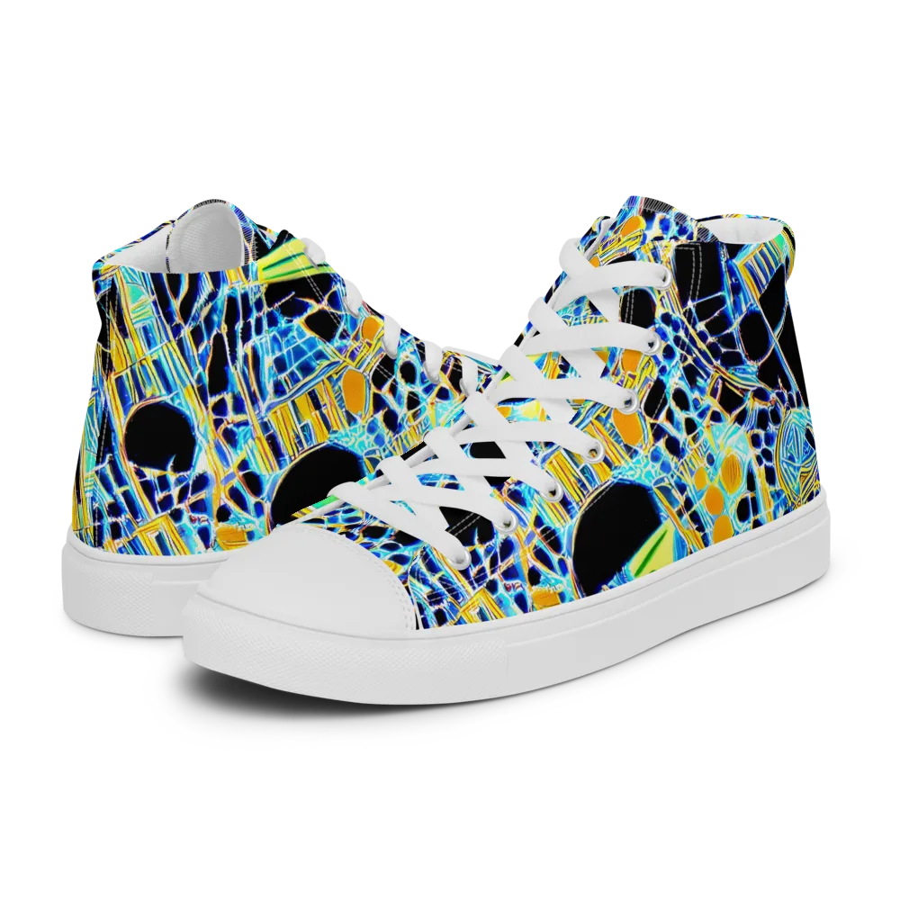 Blue Static on Men's High Top Canvas Shoes — Left