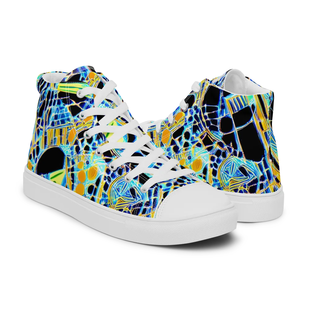 Blue Static on Men's High Top Canvas Shoes — Right