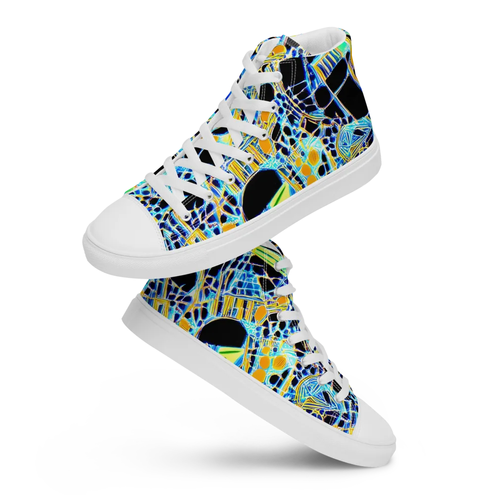Blue Static on Men's High Top Canvas Shoes — Front