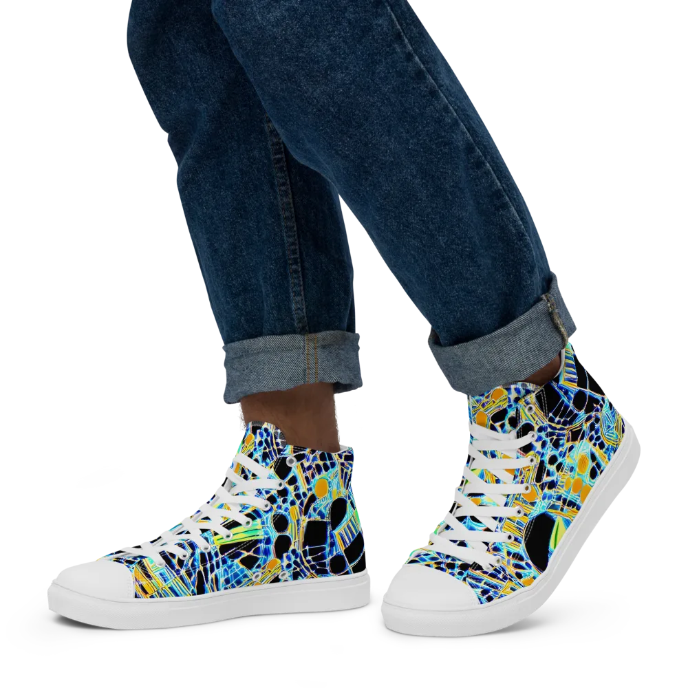 Blue Static on Men's High Top Canvas Shoes — Left
