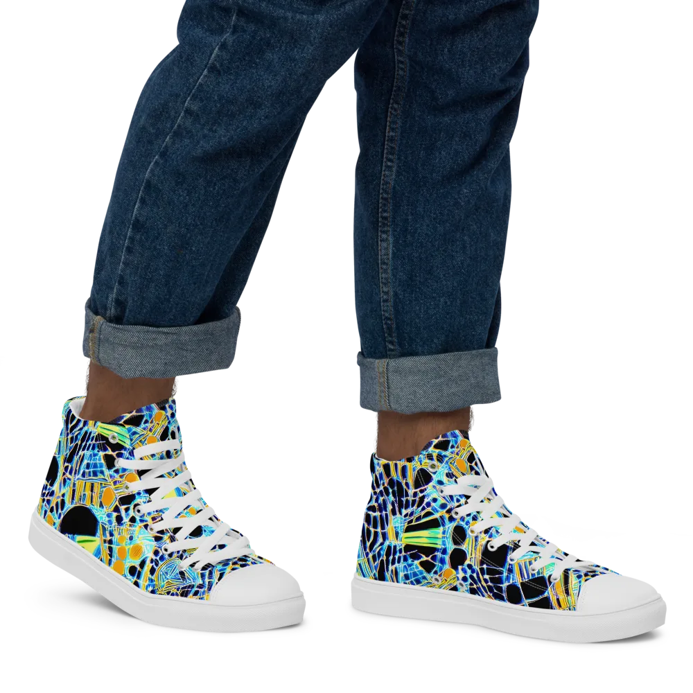 Blue Static on Men's High Top Canvas Shoes — Right