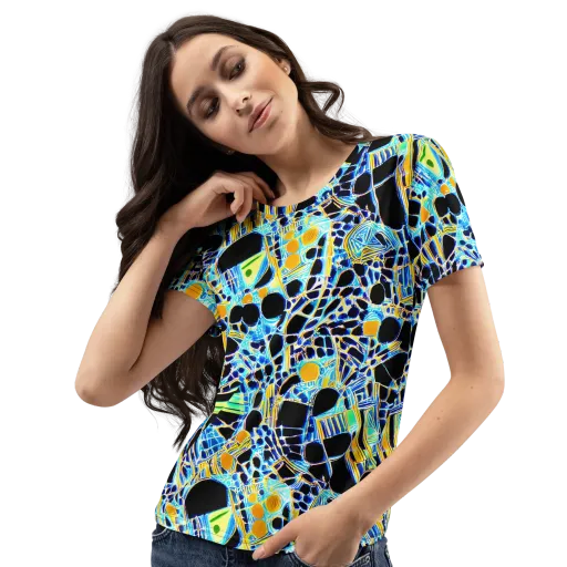 Blue Static on a Women's Crew Neck T-Shirt