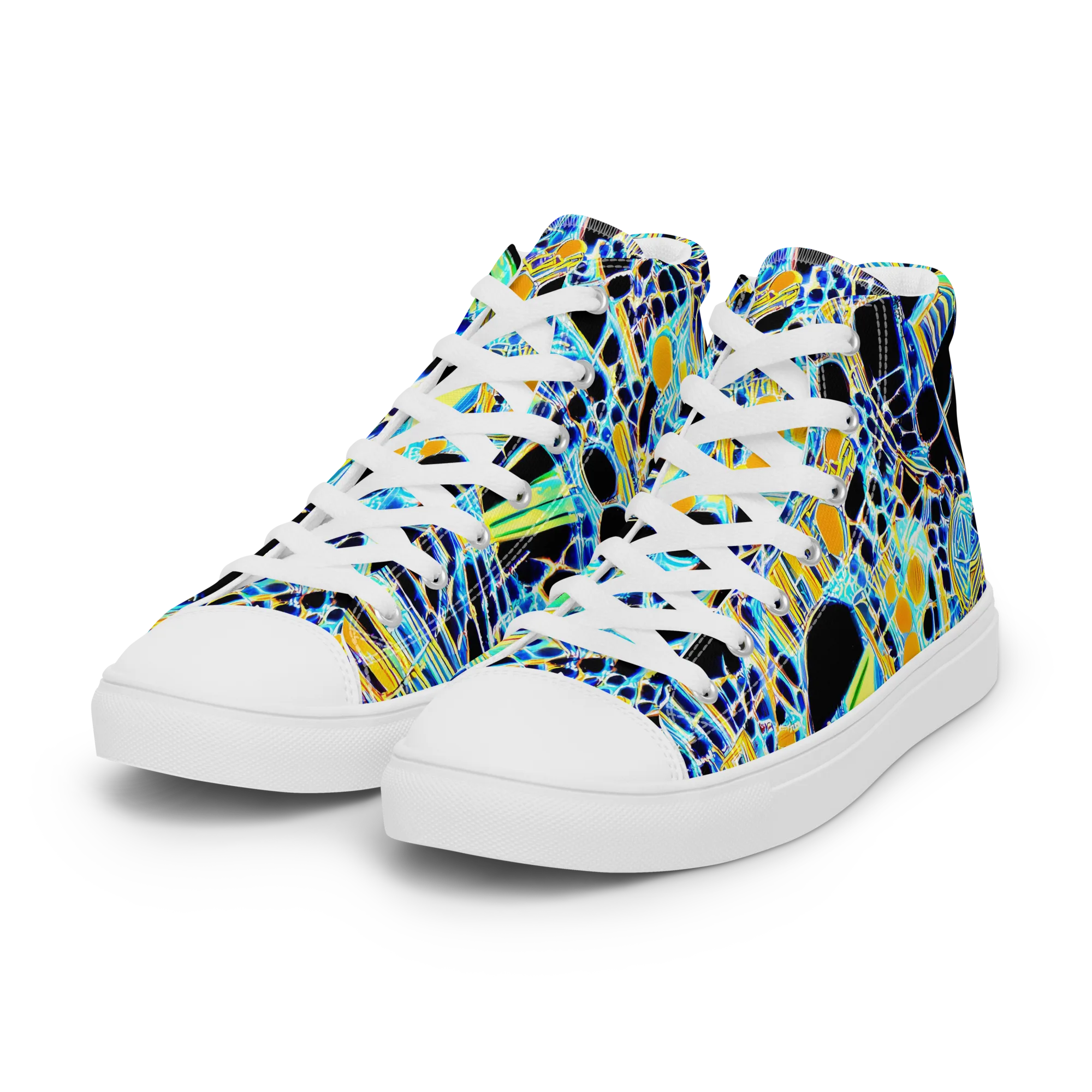 Blue Static on Women's High Top Canvas Shoes — Left Front