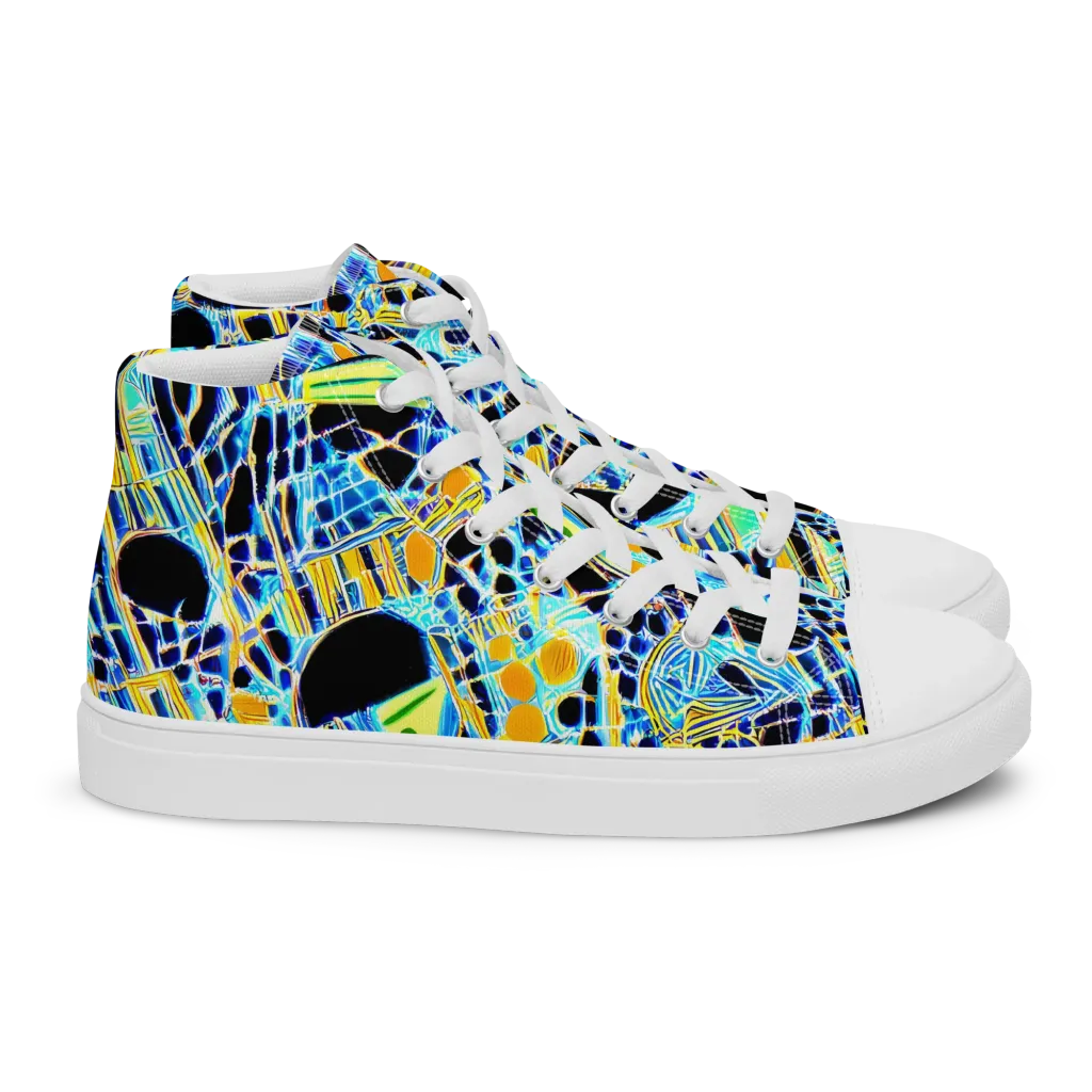 Blue Static on Women's High Top Canvas Shoes — Right