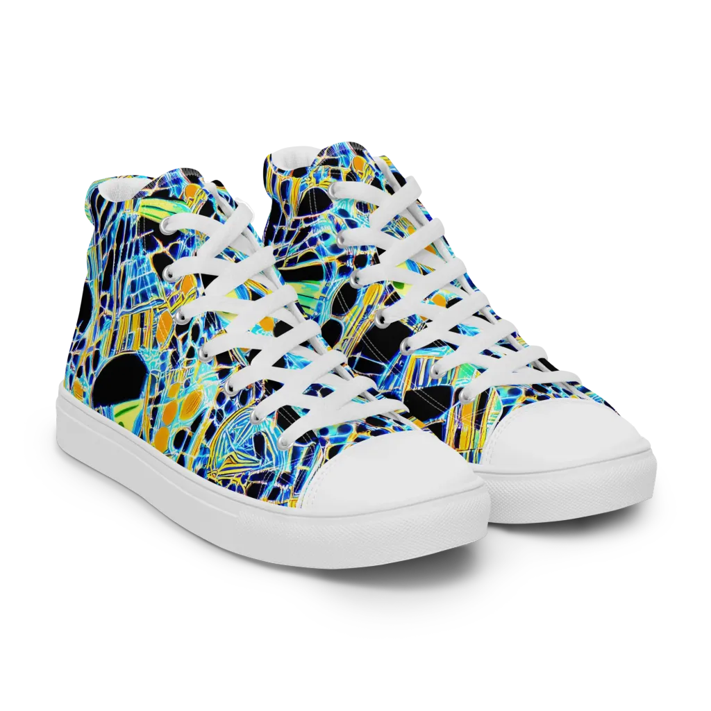 Blue Static on Women's High Top Canvas Shoes — Right Front