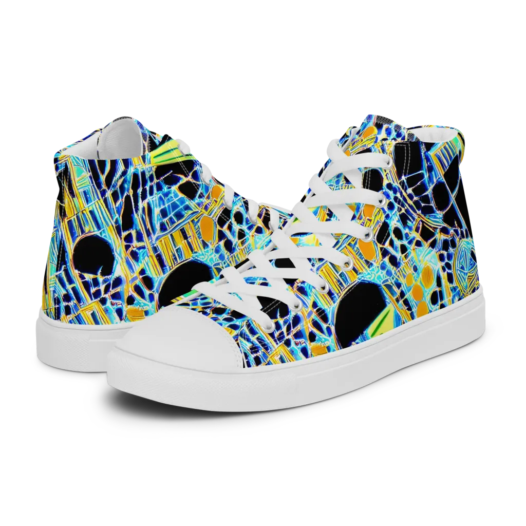 Blue Static on Women's High Top Canvas Shoes — Left