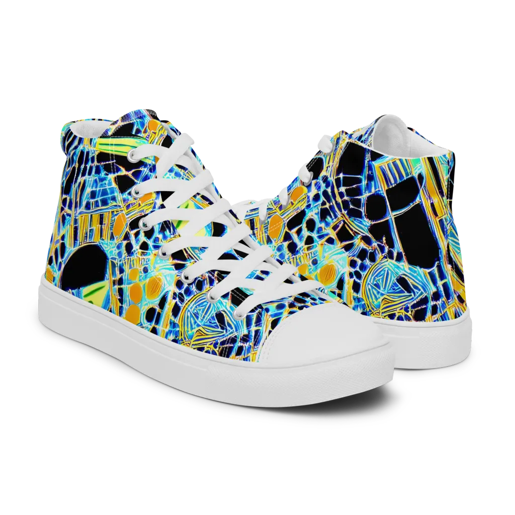 Blue Static on Women's High Top Canvas Shoes — Right