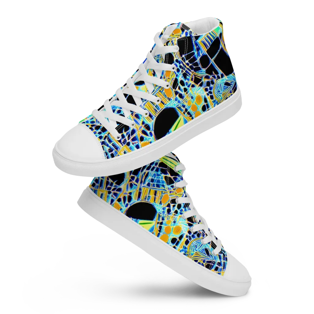 Blue Static on Women's High Top Canvas Shoes — Front