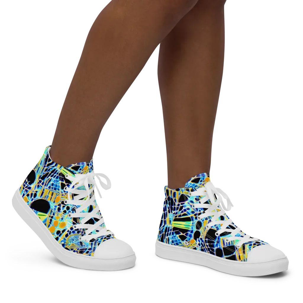 Blue Static on Women's High Top Canvas Shoes — Right