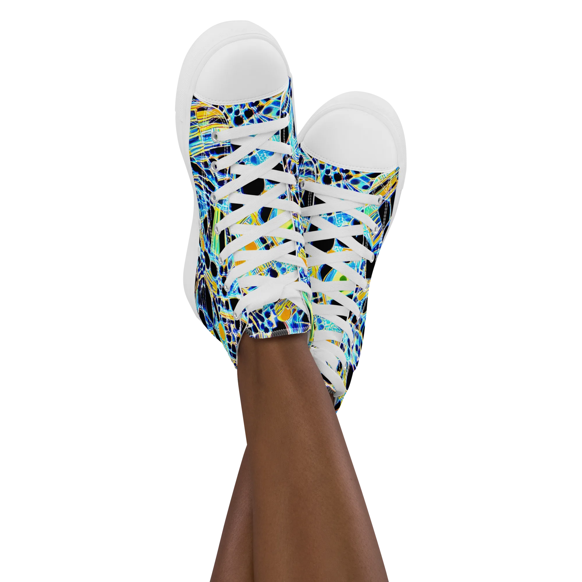 Blue Static on Women's High Top Canvas Shoes — Front