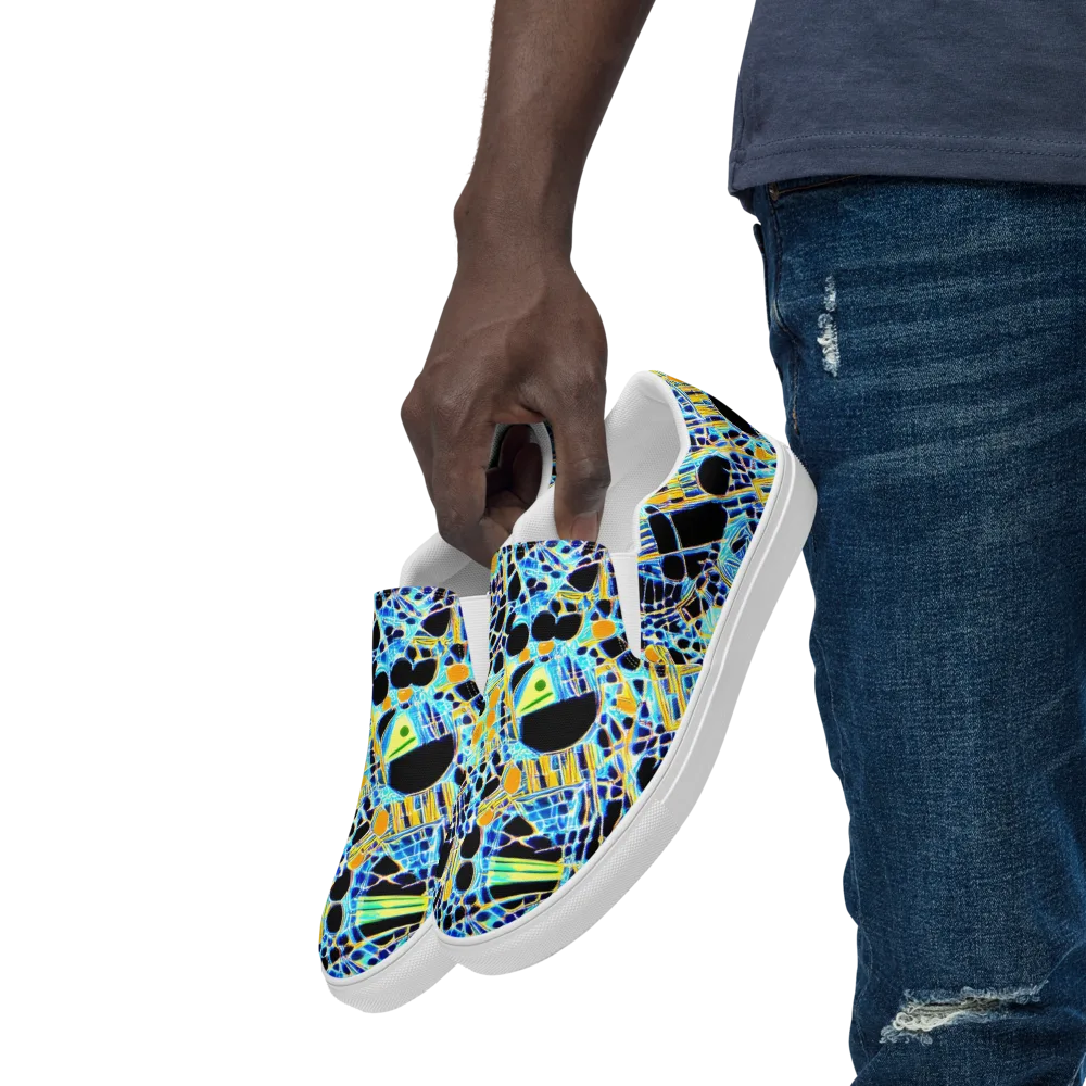Blue Static on Men's Slip-On Canvas Shoes — Left Front