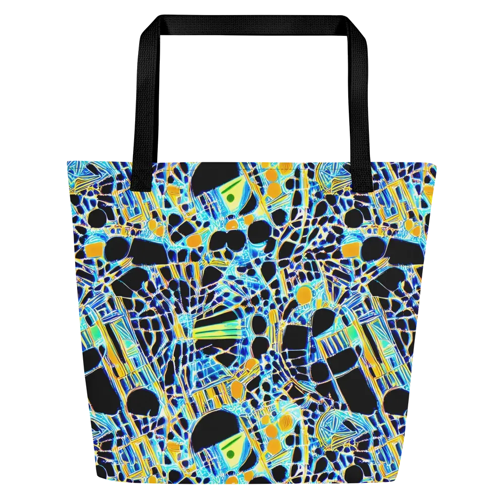 Blue Static on Large Tote Bag W/ Pocket — Front