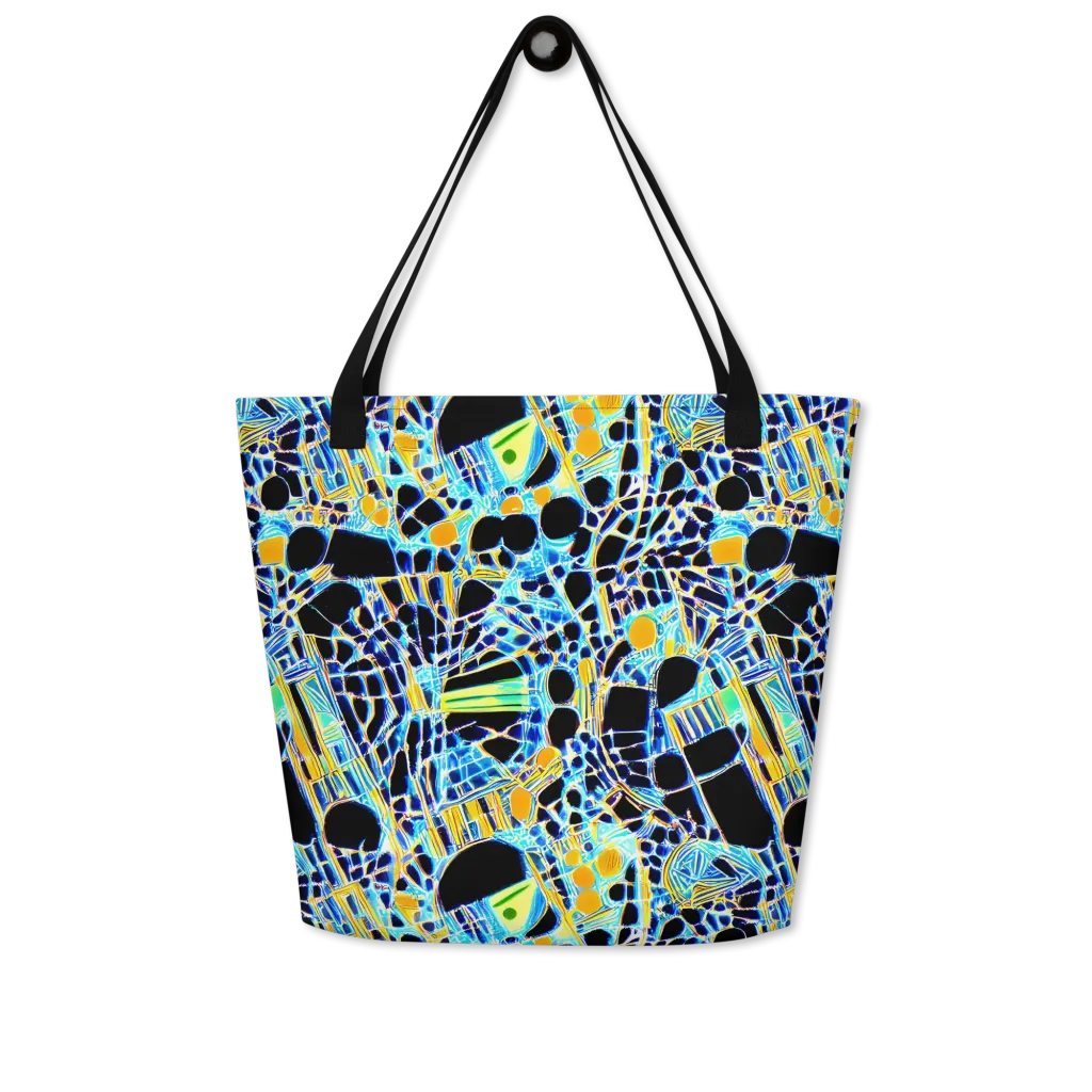 Blue Static on Large Tote Bag W/ Pocket — Front