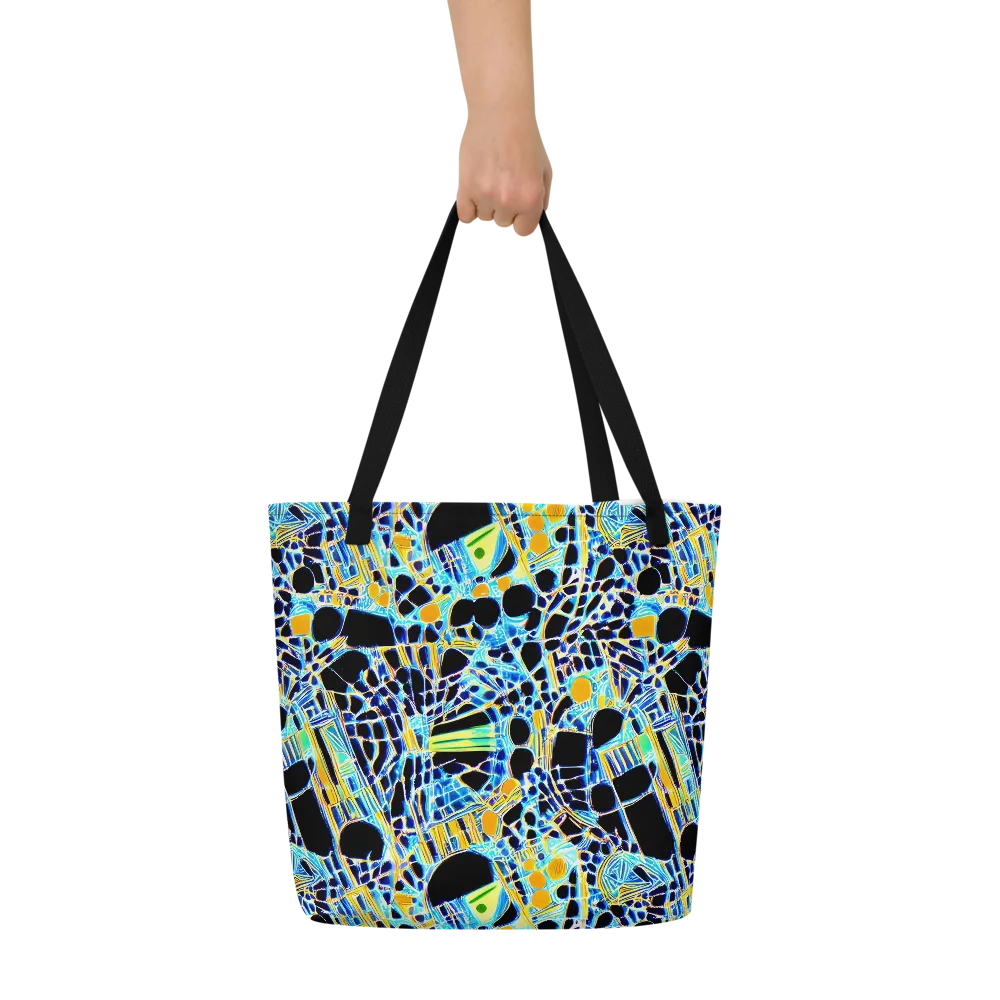 Blue Static on Large Tote Bag W/ Pocket — Front