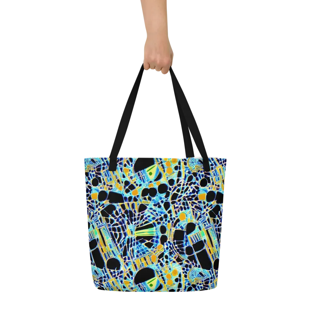 Blue Static on Large Tote Bag W/ Pocket — Front