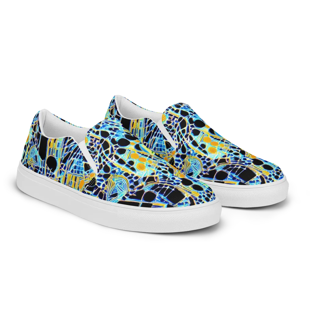 Blue Static on Women's Slip-On Canvas Shoes — Right Front