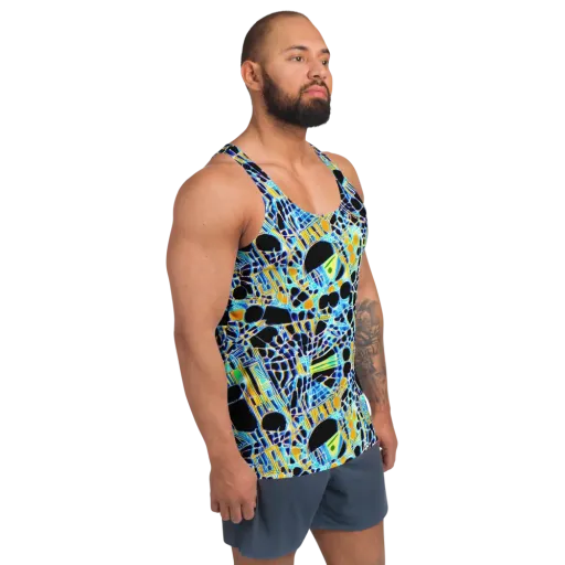 Blue Static on a Men's Tank Top