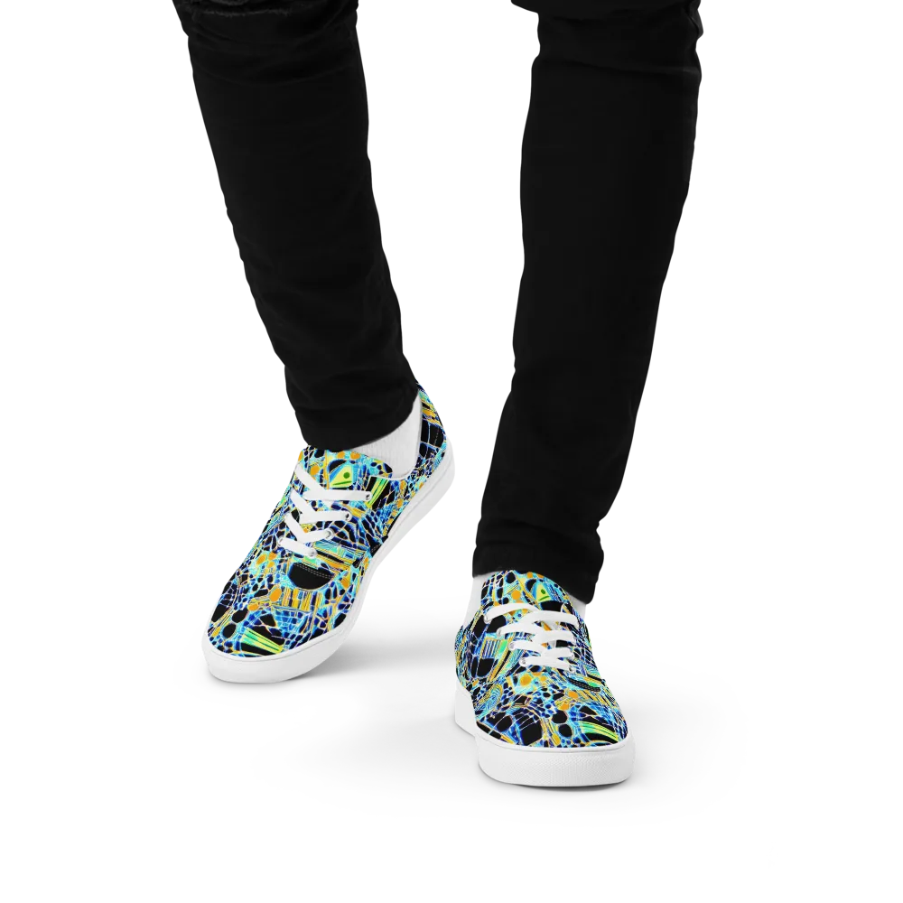 Blue Static on Men's Lace-Up Canvas Shoes — Front