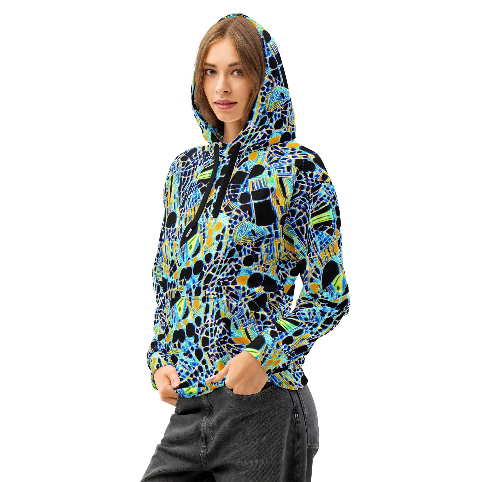 Blue Static on Cotton Hoodie — Left Front