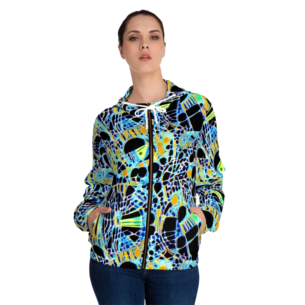 Blue Static on Women's Full-Zip Hoodie — Front On Person