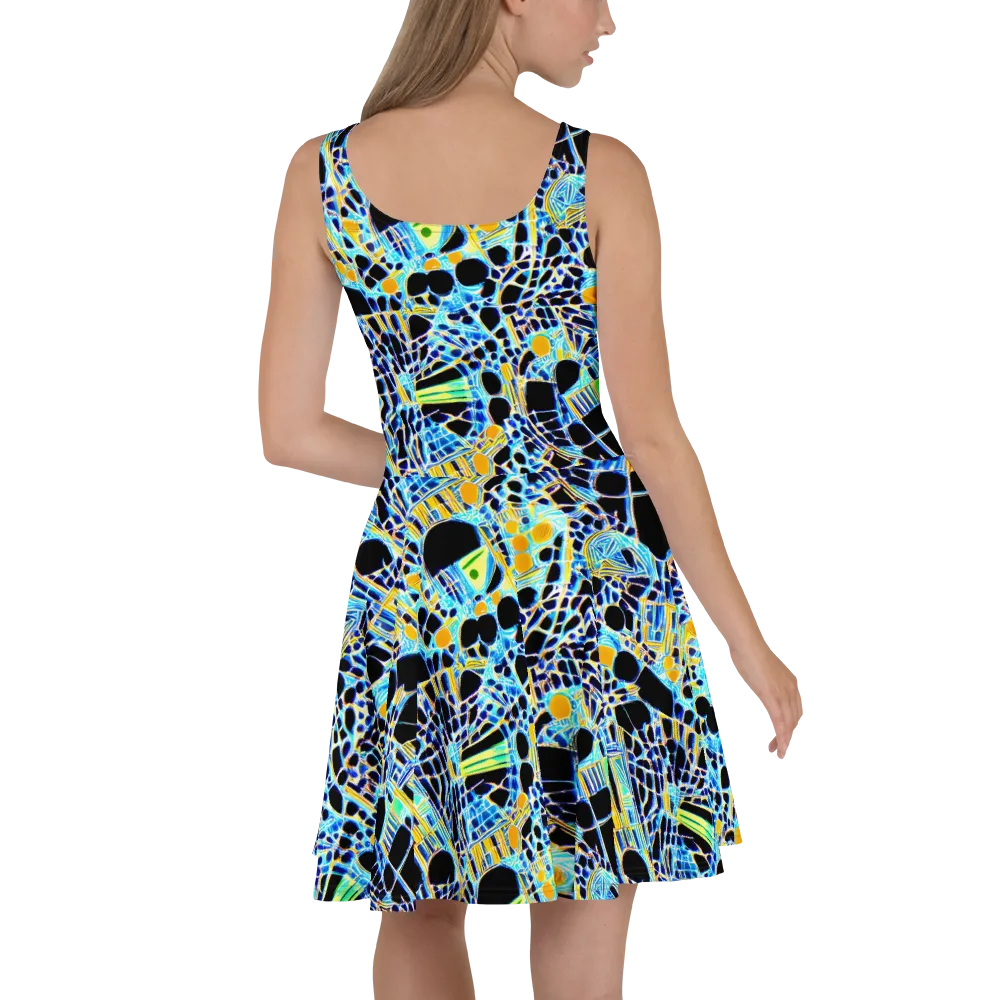 Blue Static on Skater Dress — Back