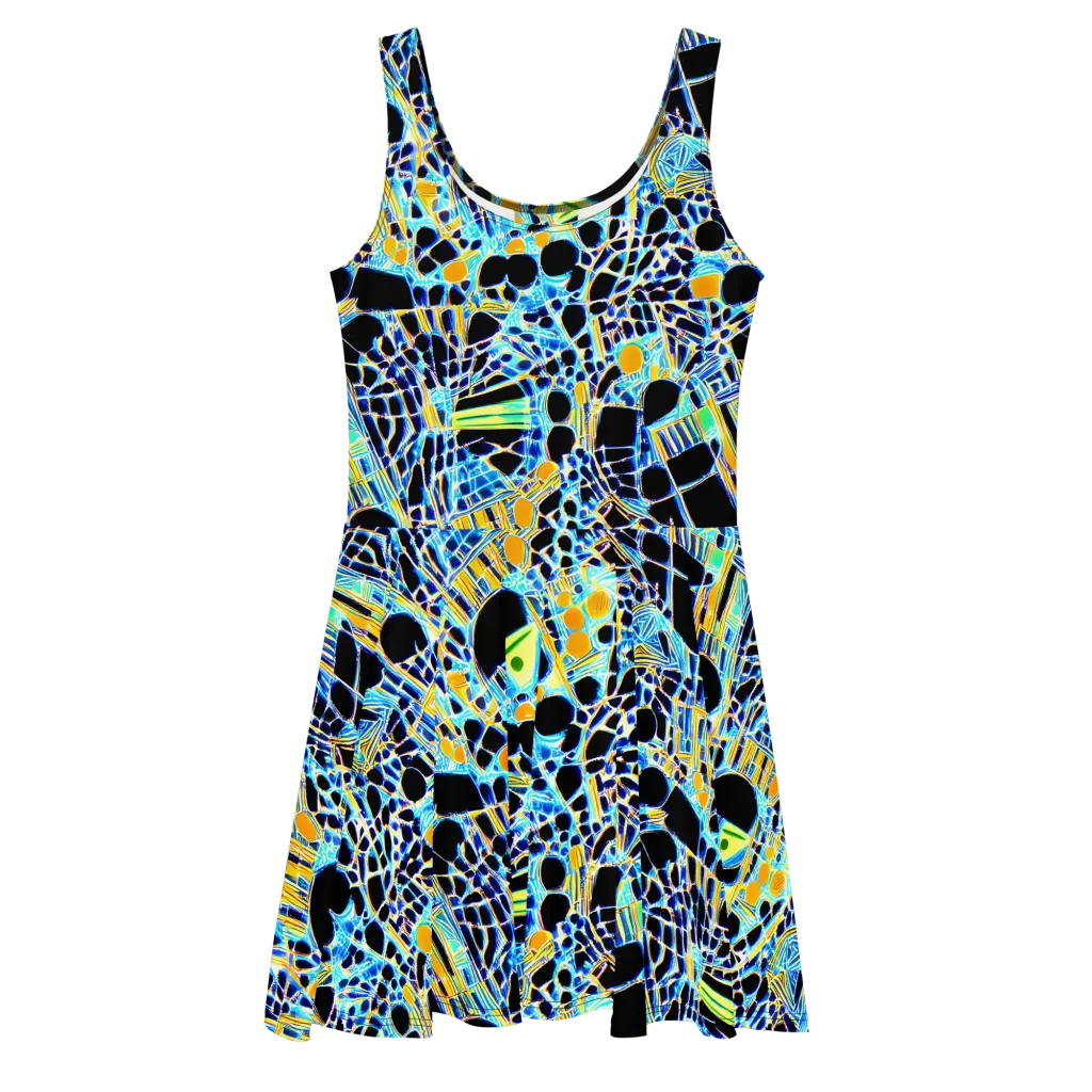 Blue Static on Skater Dress — Front