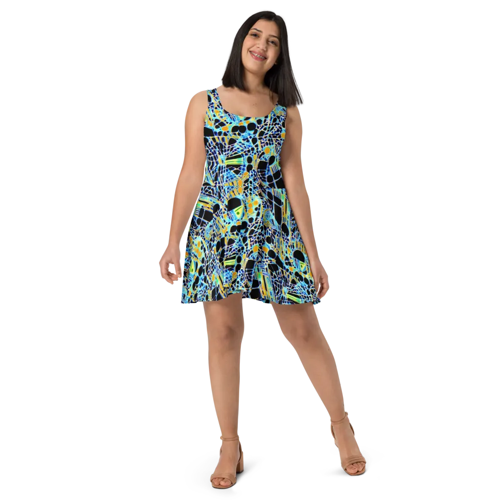 Blue Static on Skater Dress — Front