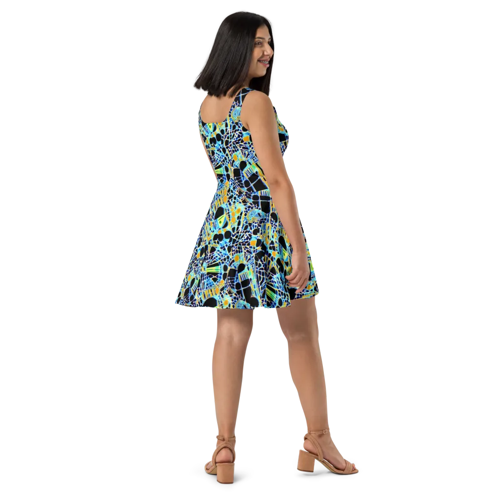 Blue Static on Skater Dress — Right