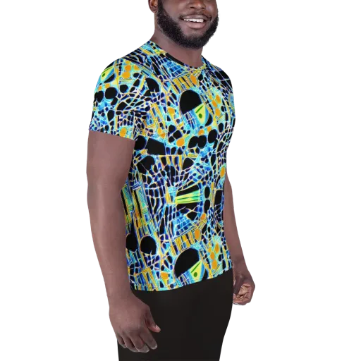 Blue Static on a Men's Athletic T-Shirt