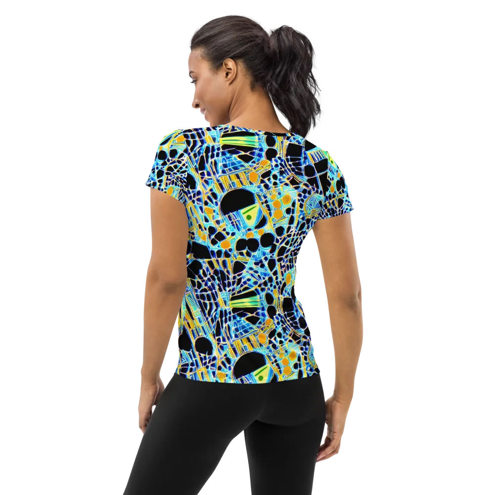 Blue Static on Women's Athletic T-Shirt — Back