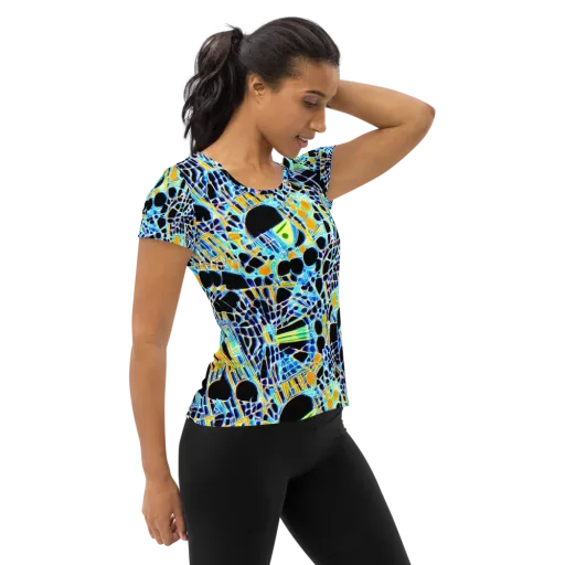 Blue Static on a Women's Athletic T-Shirt