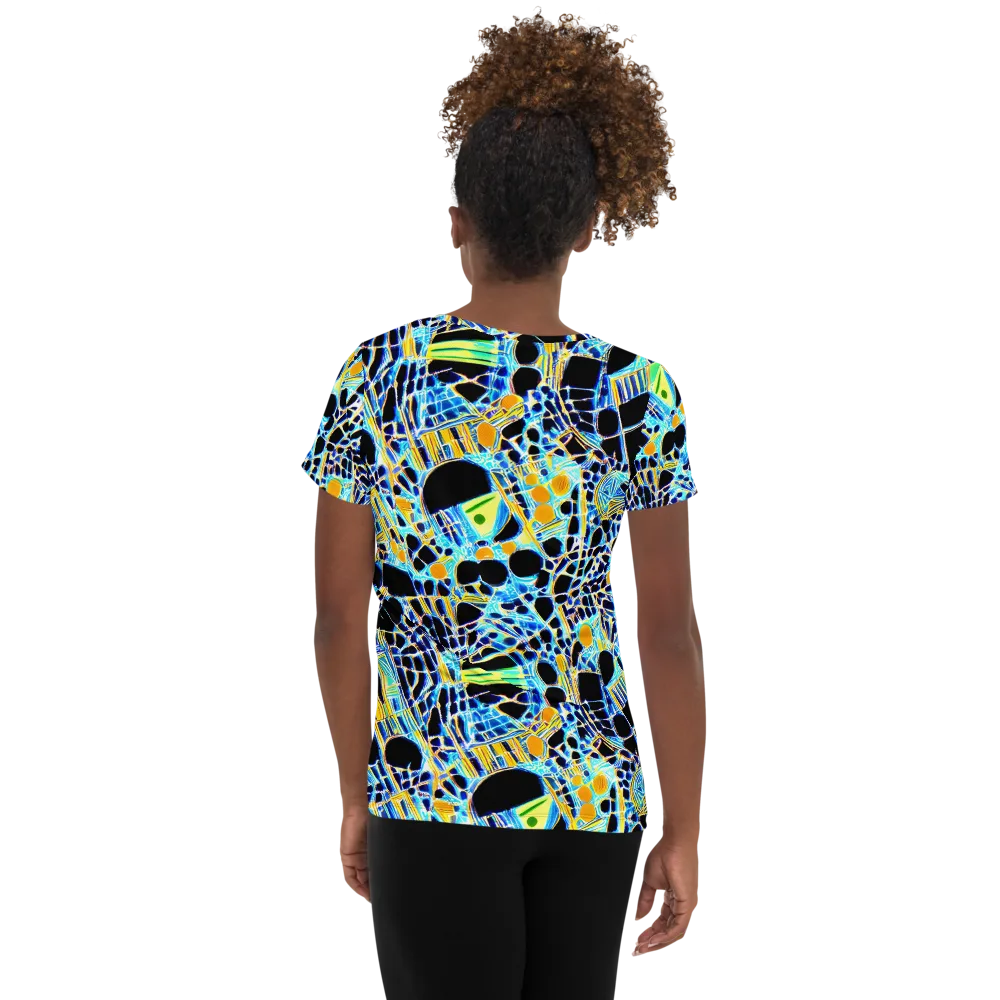 Blue Static on Women's Athletic T-Shirt — Back