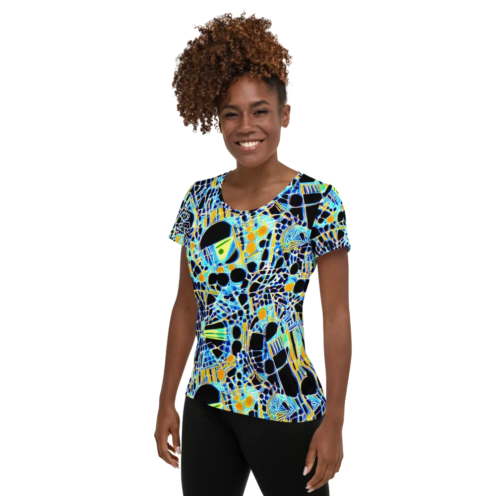Blue Static on Women's Athletic T-Shirt — Left