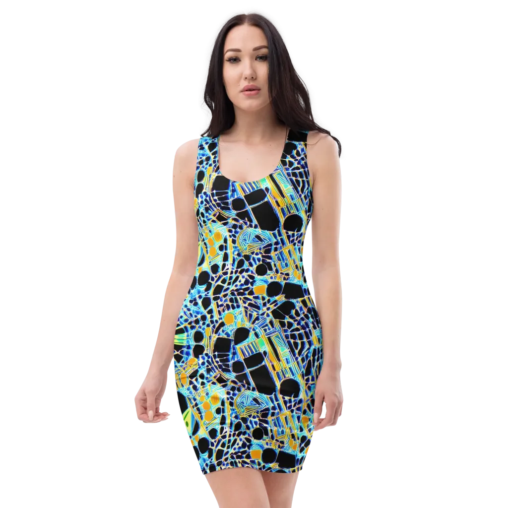Blue Static on Bodycon Dress — Front