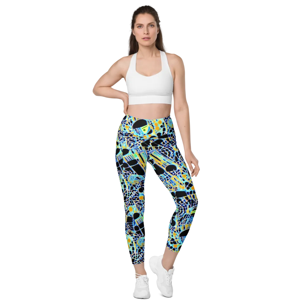 Blue Static on Leggings with Pockets — Front