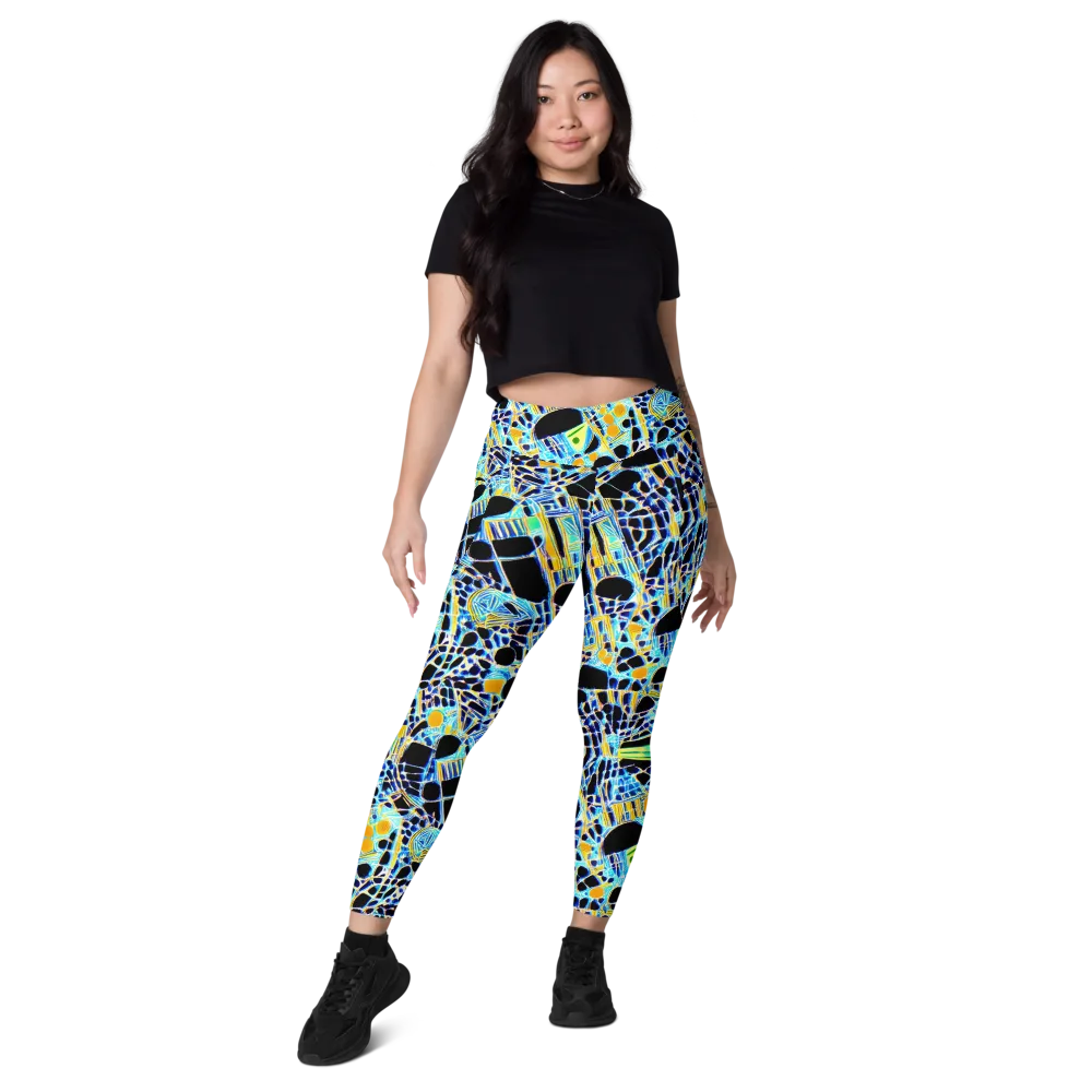 Blue Static on Leggings with Pockets — Front