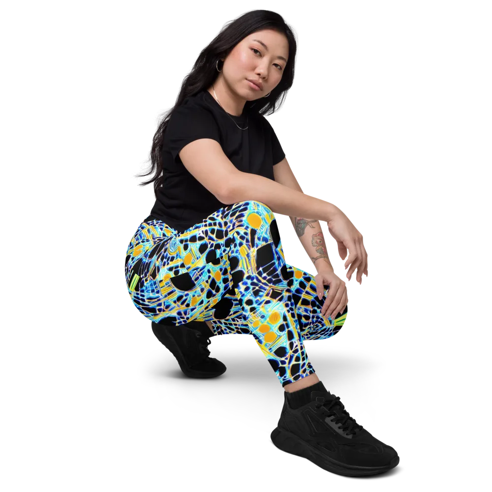 Blue Static on Leggings with Pockets — Right Front
