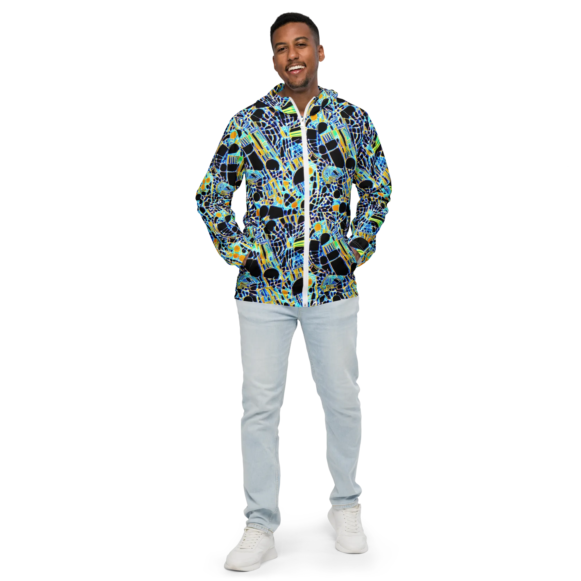 Blue Static on Men's Windbreaker — Front