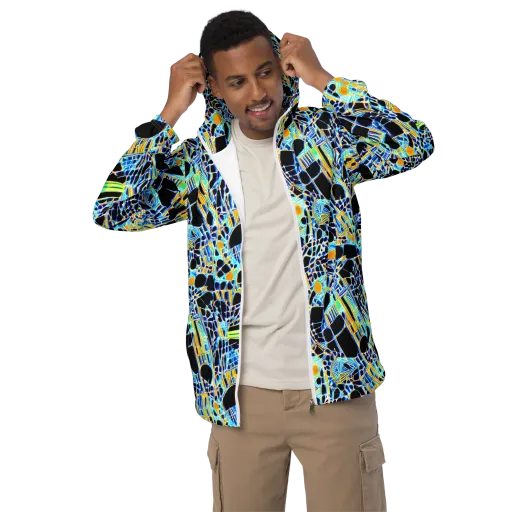 Blue Static on a Men's Windbreaker