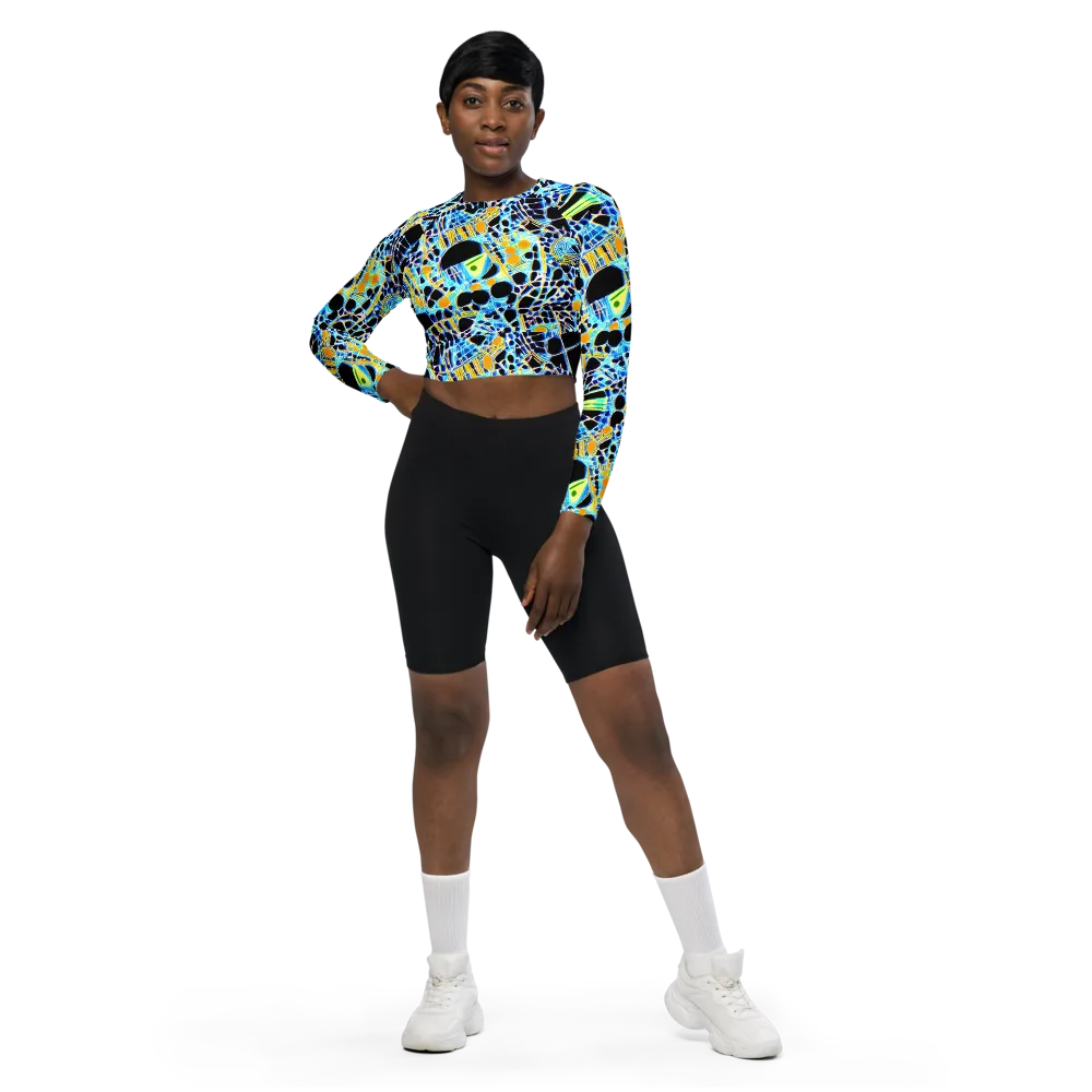 Blue Static on Long Sleeve Crop Top — Front