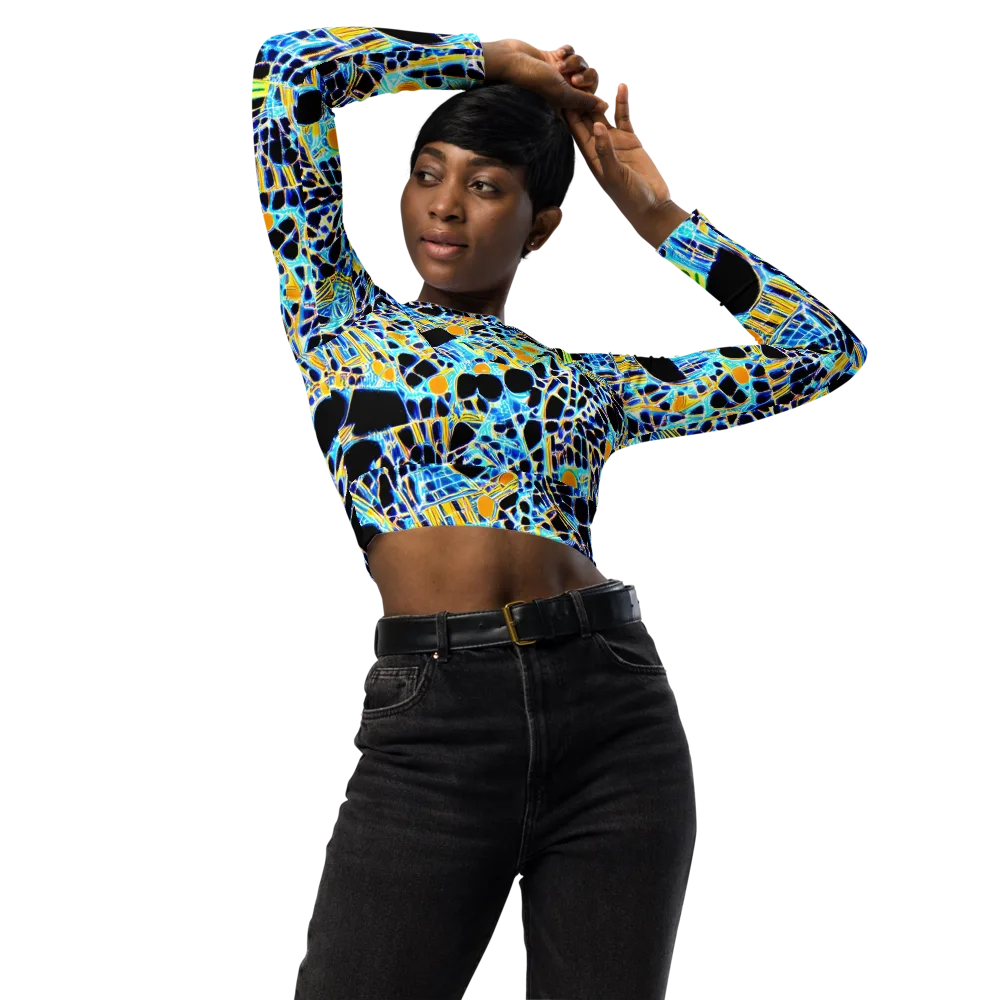 Blue Static on Long Sleeve Crop Top — Front