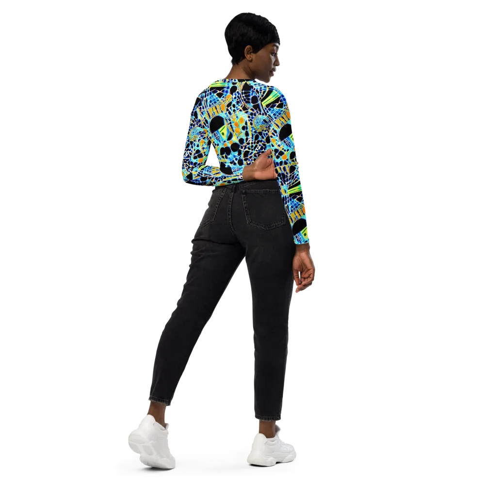 Blue Static on Long Sleeve Crop Top — Right Back