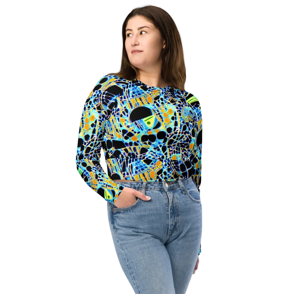 Blue Static on Long Sleeve Crop Top — Front