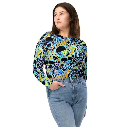 Blue Static on a Long Sleeve Crop Top