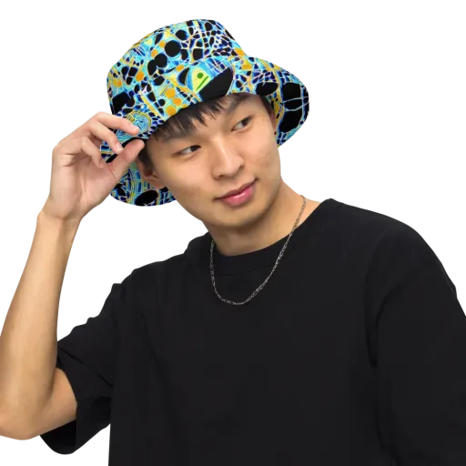 Blue Static on a Reversible Bucket Hat