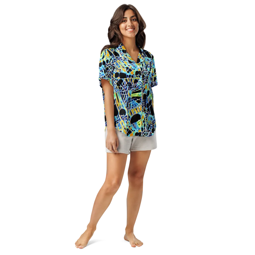 Blue Static on Women's Short Sleeve Pajama Top — Front