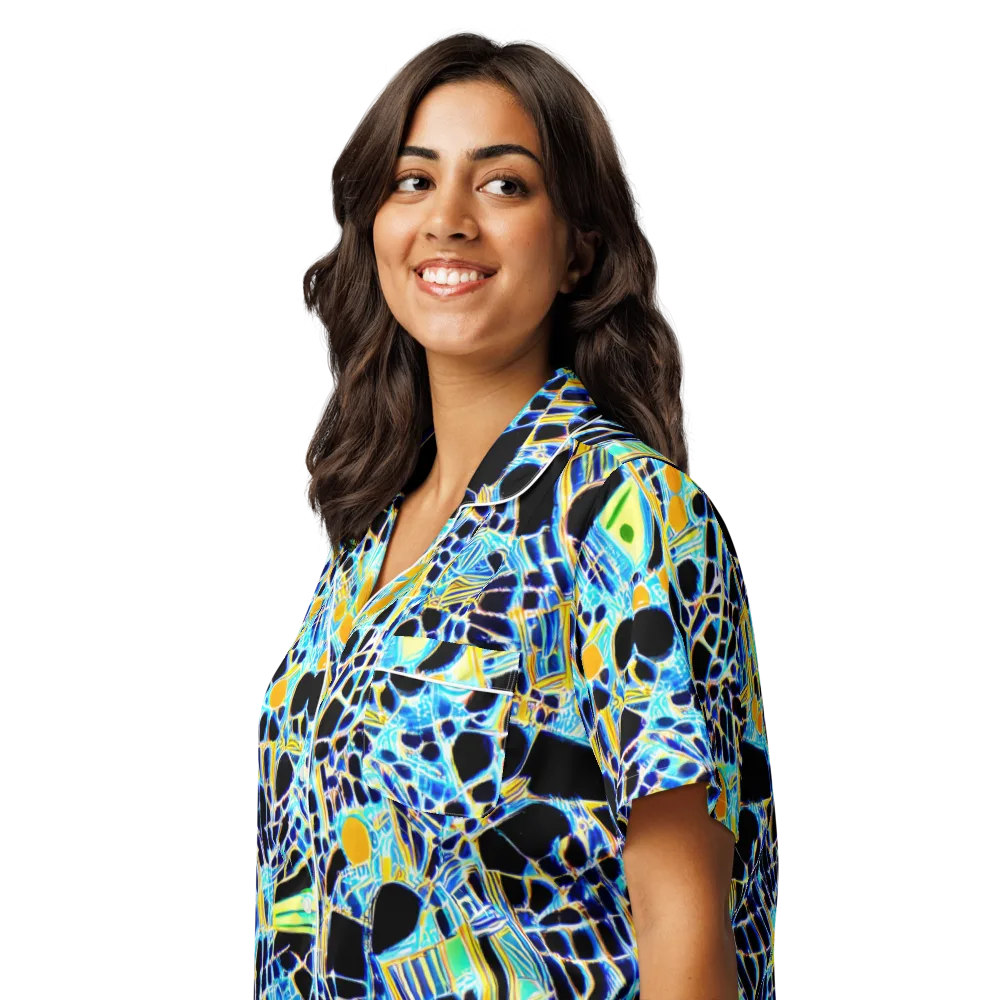 Blue Static on Women's Short Sleeve Pajama Top — Left Front