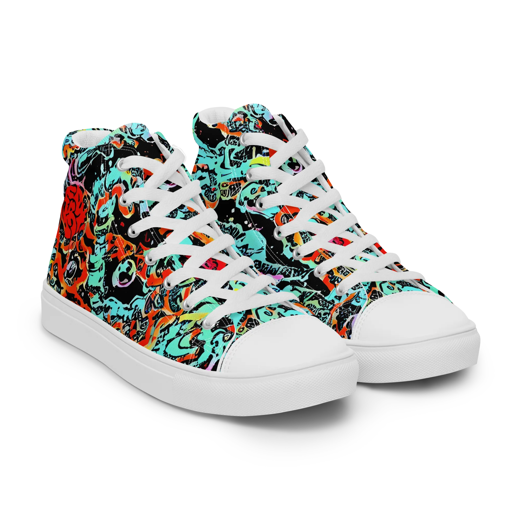 Neon Wildstyle on Men's High Top Canvas Shoes — Right Front