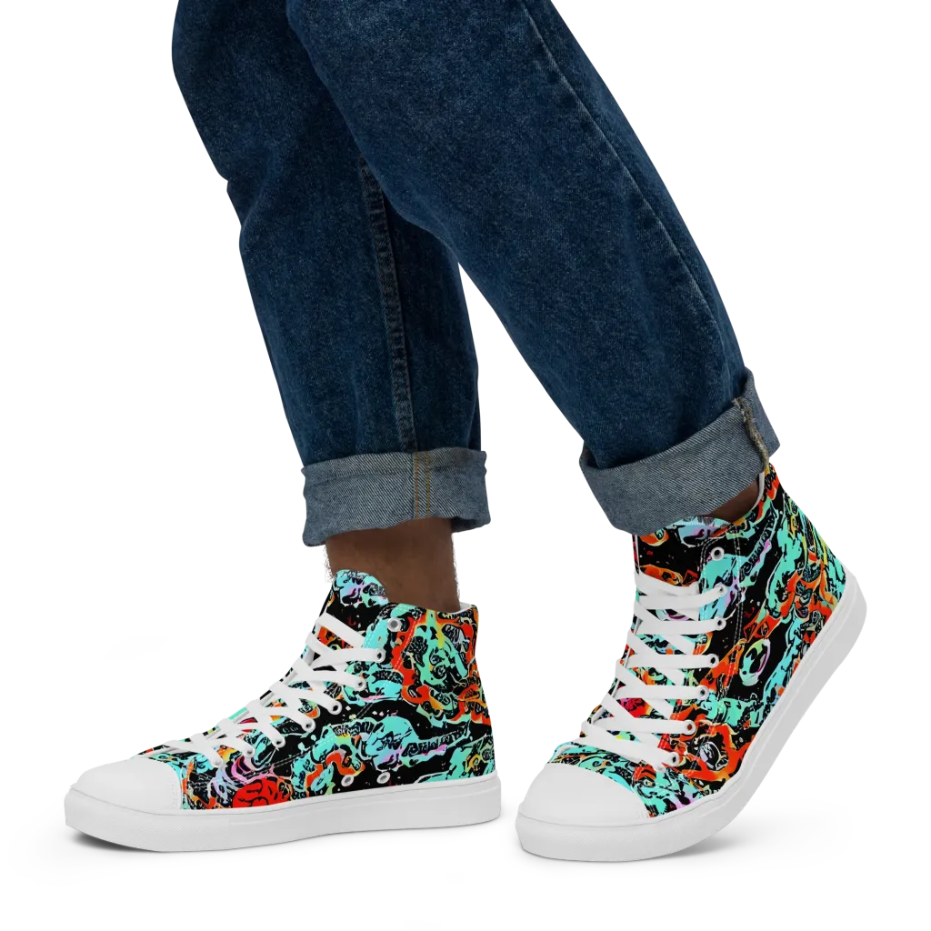 Neon Wildstyle on Men's High Top Canvas Shoes — Left