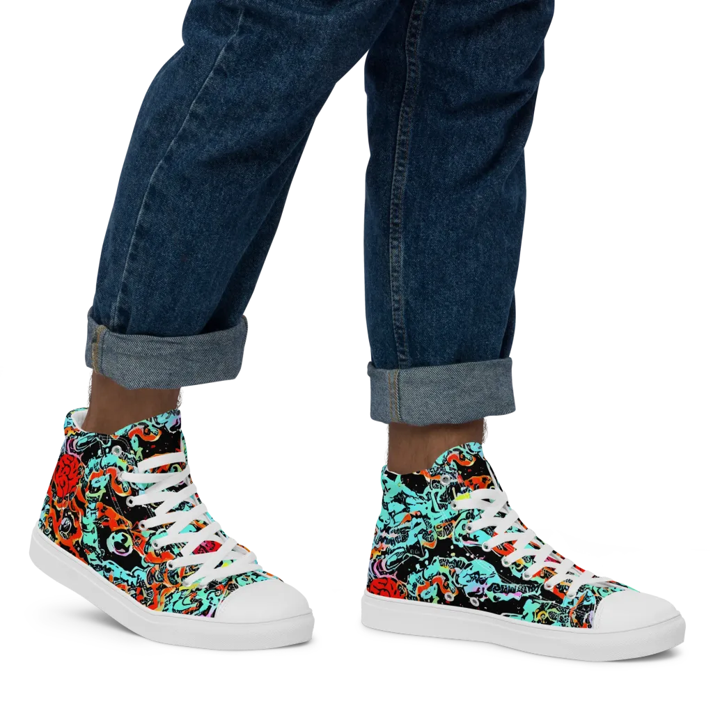Neon Wildstyle on Men's High Top Canvas Shoes — Right